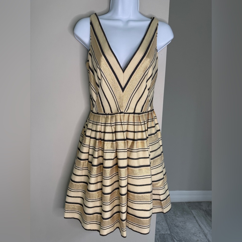 J. Crew Factory Size 00 Gold  Striped Sleeveless Candy Fit & Flare Dress